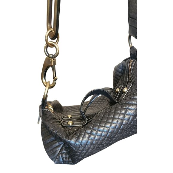 Cynthia Rowley Large Quilted Black Leather Shoulder Bag W Gold Clip Hardware - Picture 2 of 8